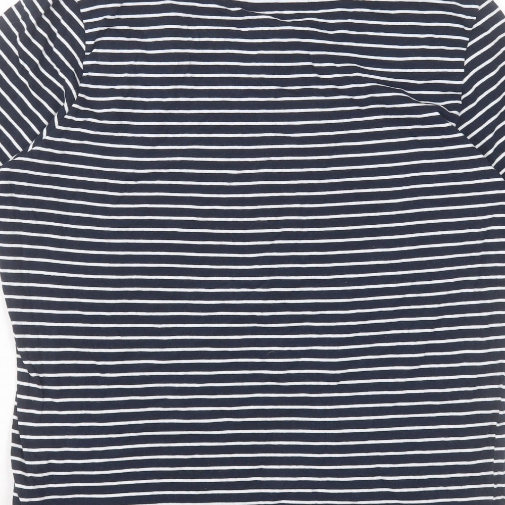 Avenue Womens Blue Striped Cotton Basic T-Shirt Size S V-Neck