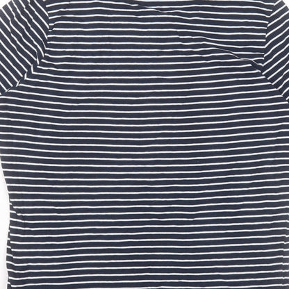 Avenue Womens Blue Striped Cotton Basic T-Shirt Size S V-Neck