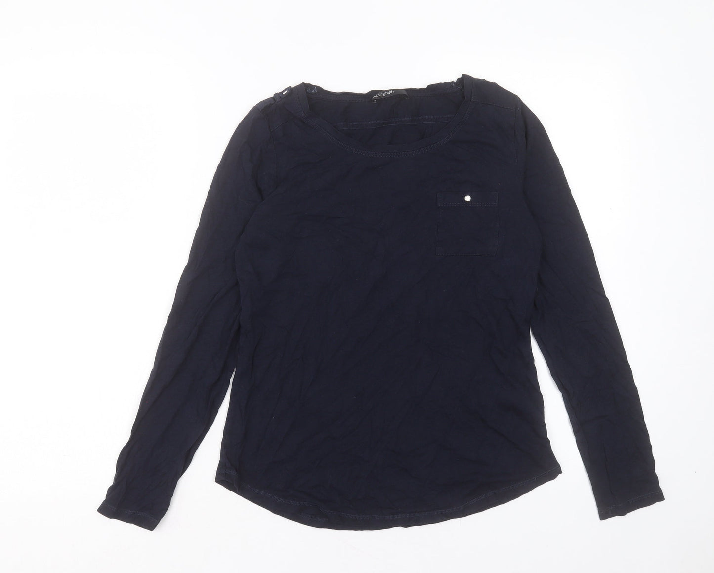 Autograph Womens Blue Modal Basic T-Shirt Size 12 Crew Neck - Pocket Detail