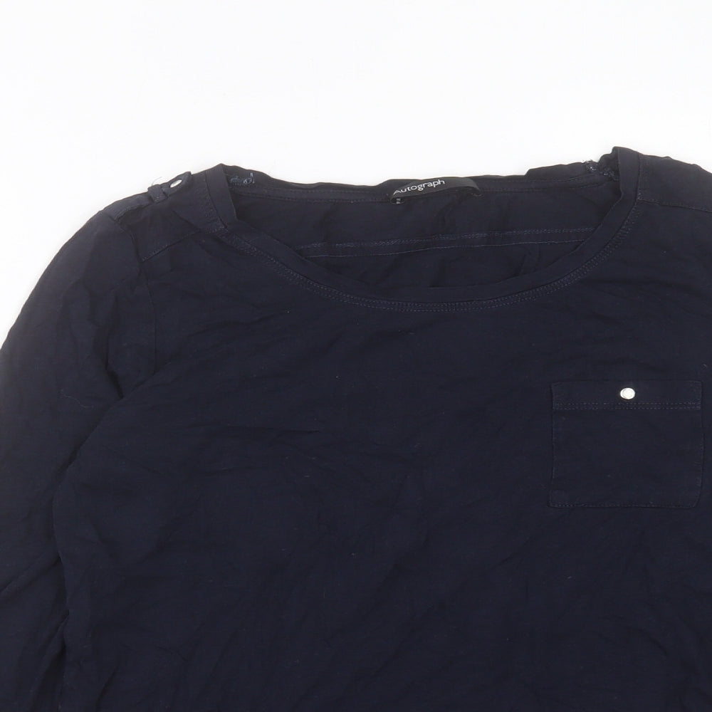 Autograph Womens Blue Modal Basic T-Shirt Size 12 Crew Neck - Pocket Detail