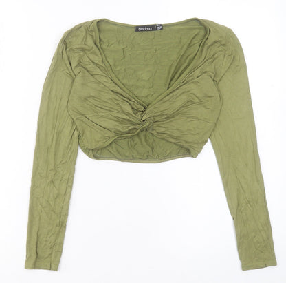 Boohoo Womens Red Viscose Cropped T-Shirt Size 8 V-Neck