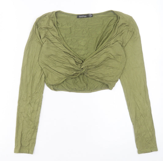 Boohoo Womens Red Viscose Cropped T-Shirt Size 8 V-Neck