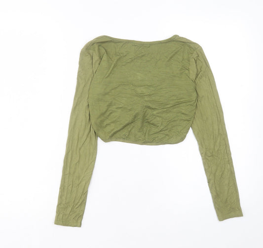 Boohoo Womens Red Viscose Cropped T-Shirt Size 8 V-Neck