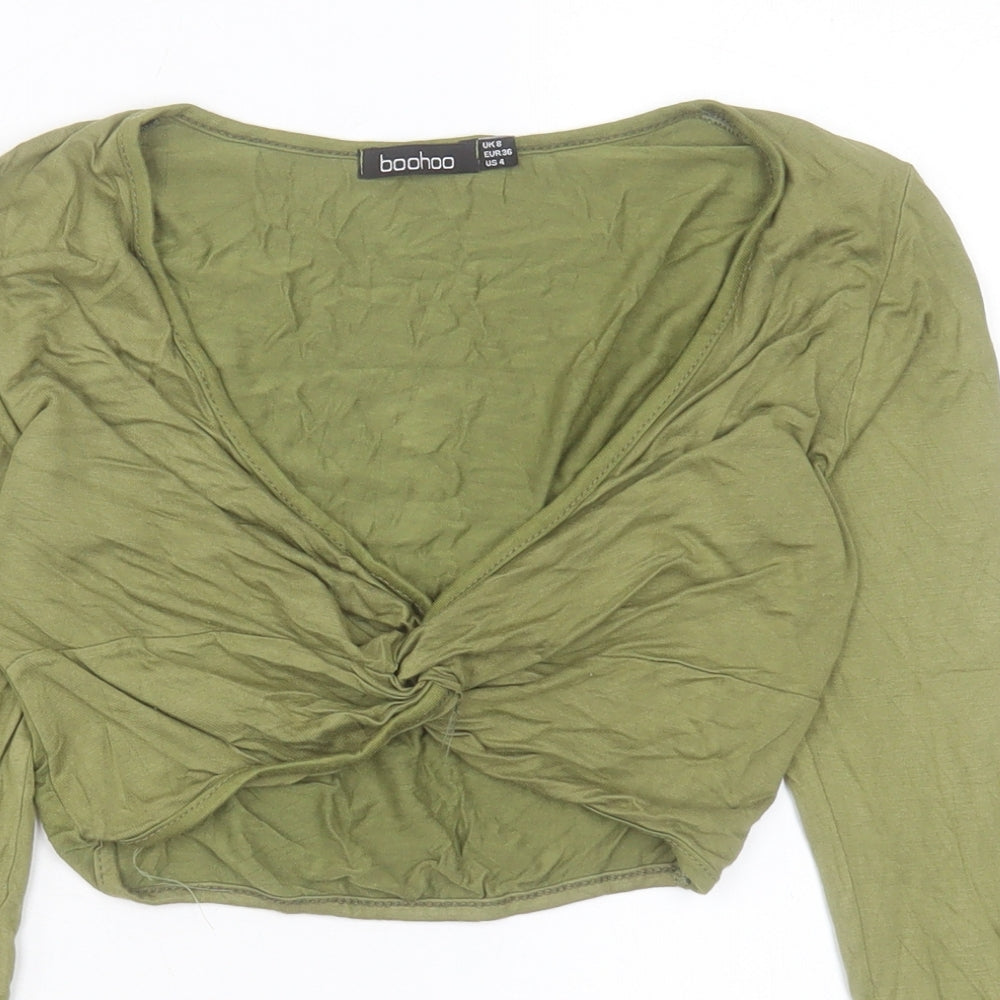 Boohoo Womens Red Viscose Cropped T-Shirt Size 8 V-Neck