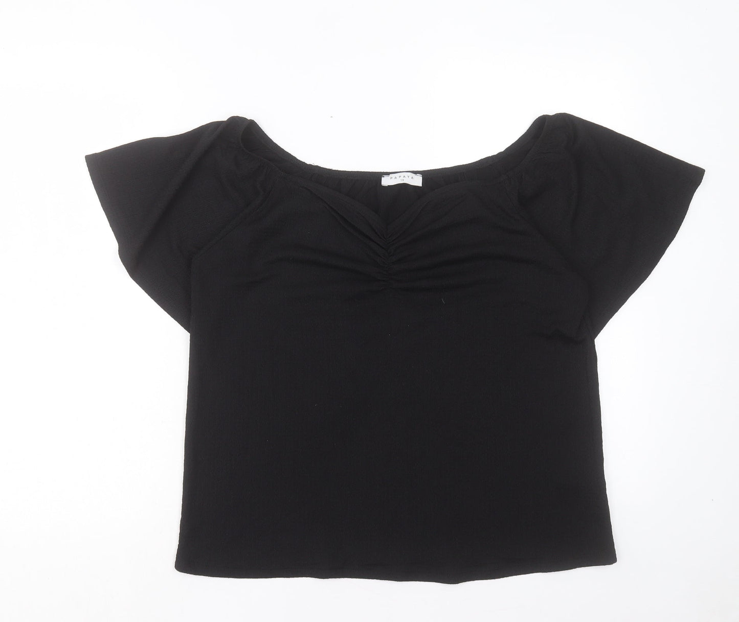 Papaya Womens Black Polyester Basic T-Shirt Size 10 Scoop Neck