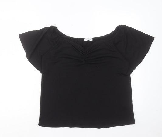 Papaya Womens Black Polyester Basic T-Shirt Size 10 Scoop Neck