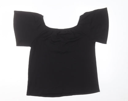 Papaya Womens Black Polyester Basic T-Shirt Size 10 Scoop Neck