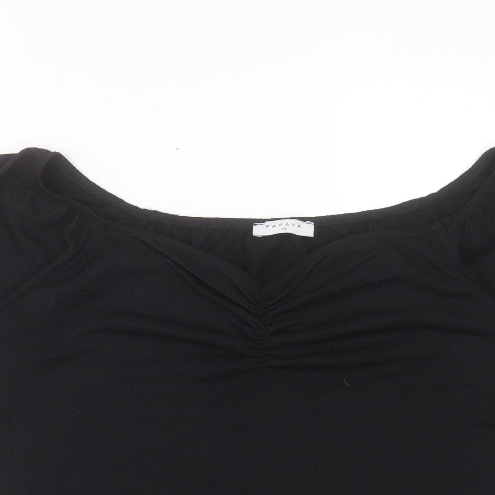 Papaya Womens Black Polyester Basic T-Shirt Size 10 Scoop Neck