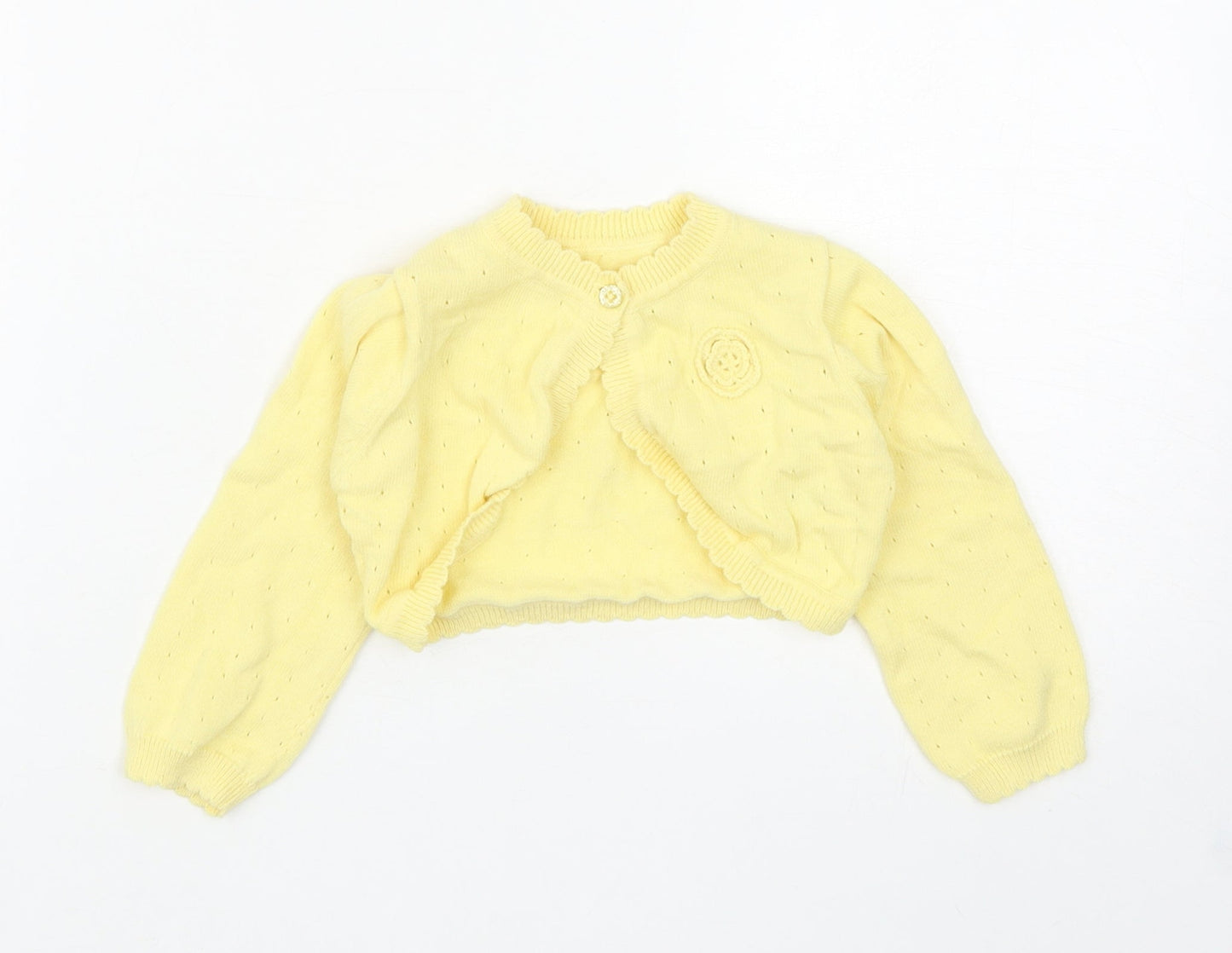 Nutmeg Girls Yellow Cotton Shrug Jumper Size 12-18 Months Button - Flower