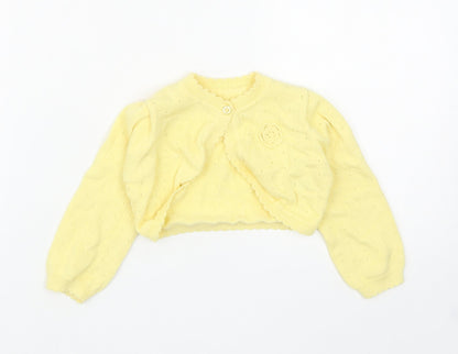 Nutmeg Girls Yellow Cotton Shrug Jumper Size 12-18 Months Button - Flower