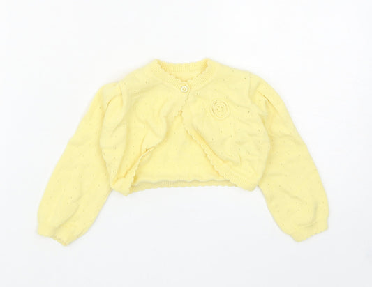Nutmeg Girls Yellow Cotton Shrug Jumper Size 12-18 Months Button - Flower