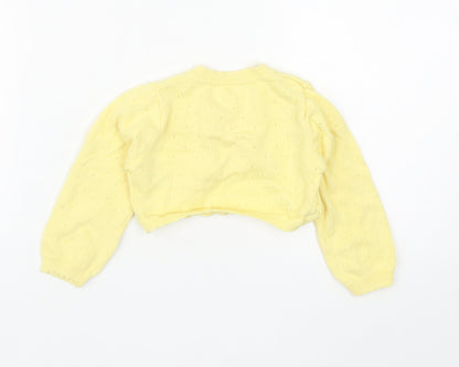 Nutmeg Girls Yellow Cotton Shrug Jumper Size 12-18 Months Button - Flower