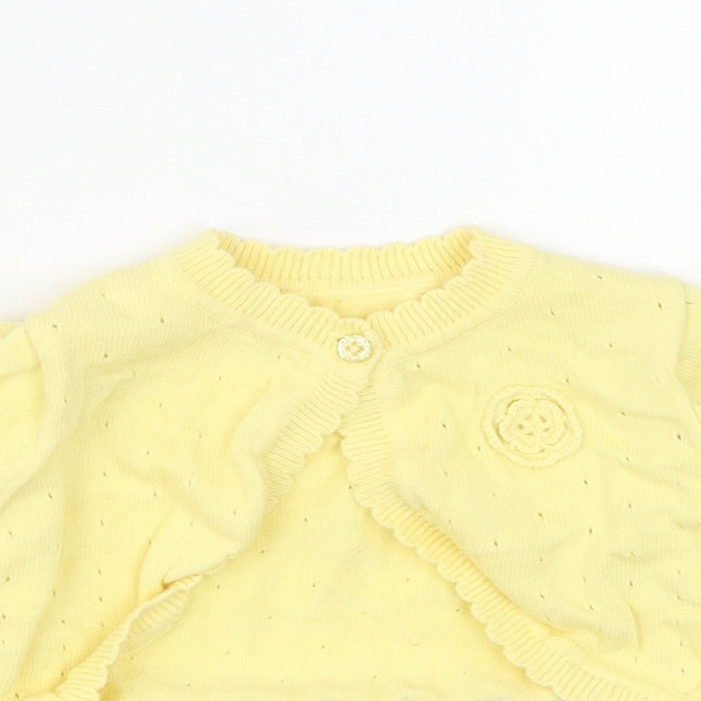 Nutmeg Girls Yellow Cotton Shrug Jumper Size 12-18 Months Button - Flower