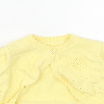 Nutmeg Girls Yellow Cotton Shrug Jumper Size 12-18 Months Button - Flower