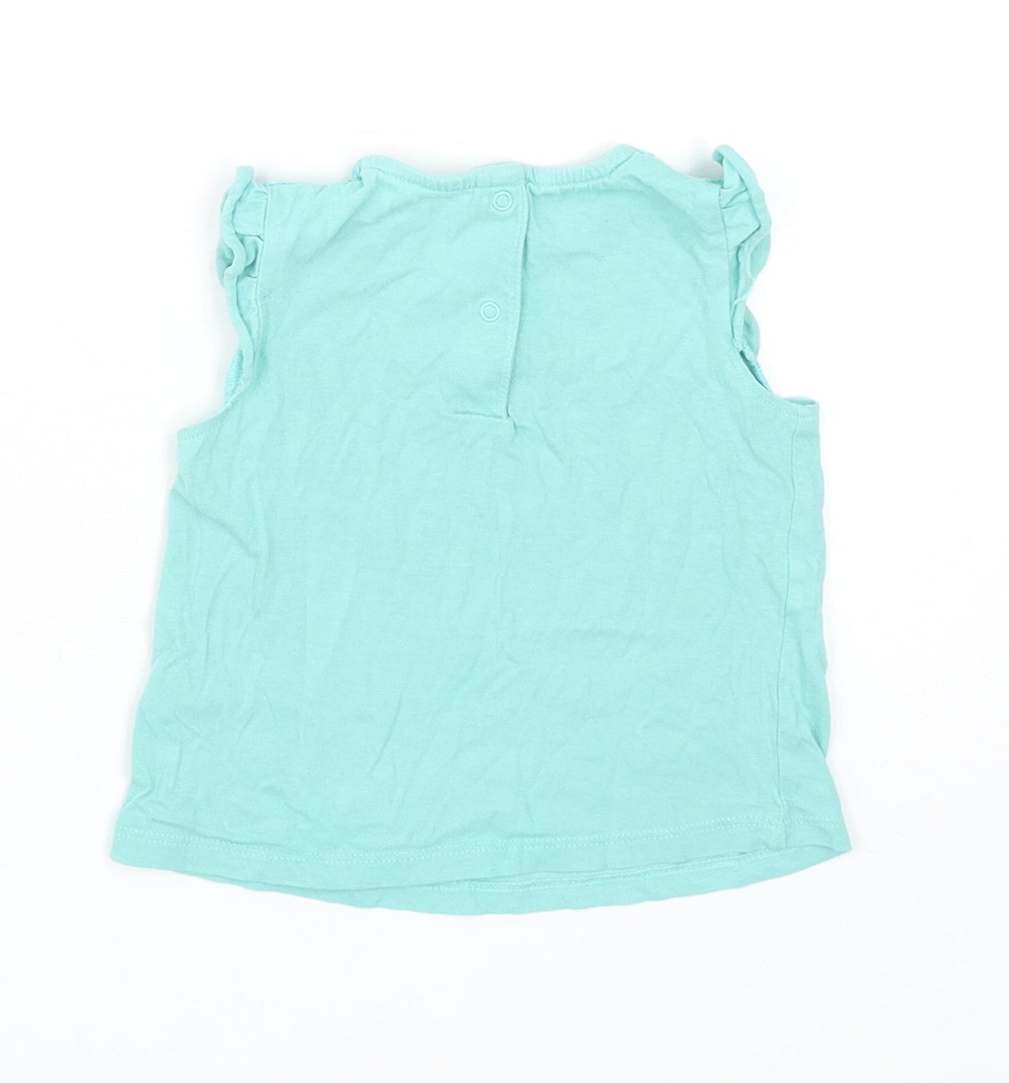 F&F Girls Blue Cotton Basic Tank Size 12-18 Months Round Neck Snap - Lace Detail