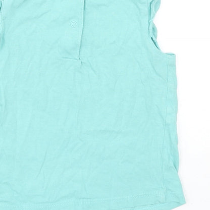 F&F Girls Blue Cotton Basic Tank Size 12-18 Months Round Neck Snap - Lace Detail