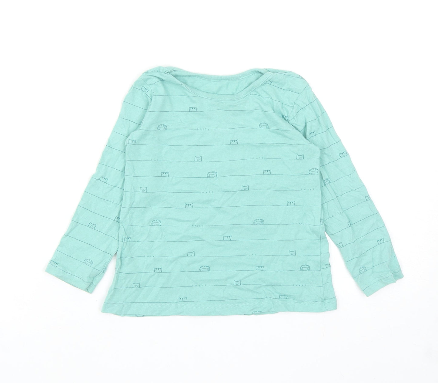 George Girls Green Striped Cotton Basic Casual Size 18-24 Months Round Neck Pullover - Animals