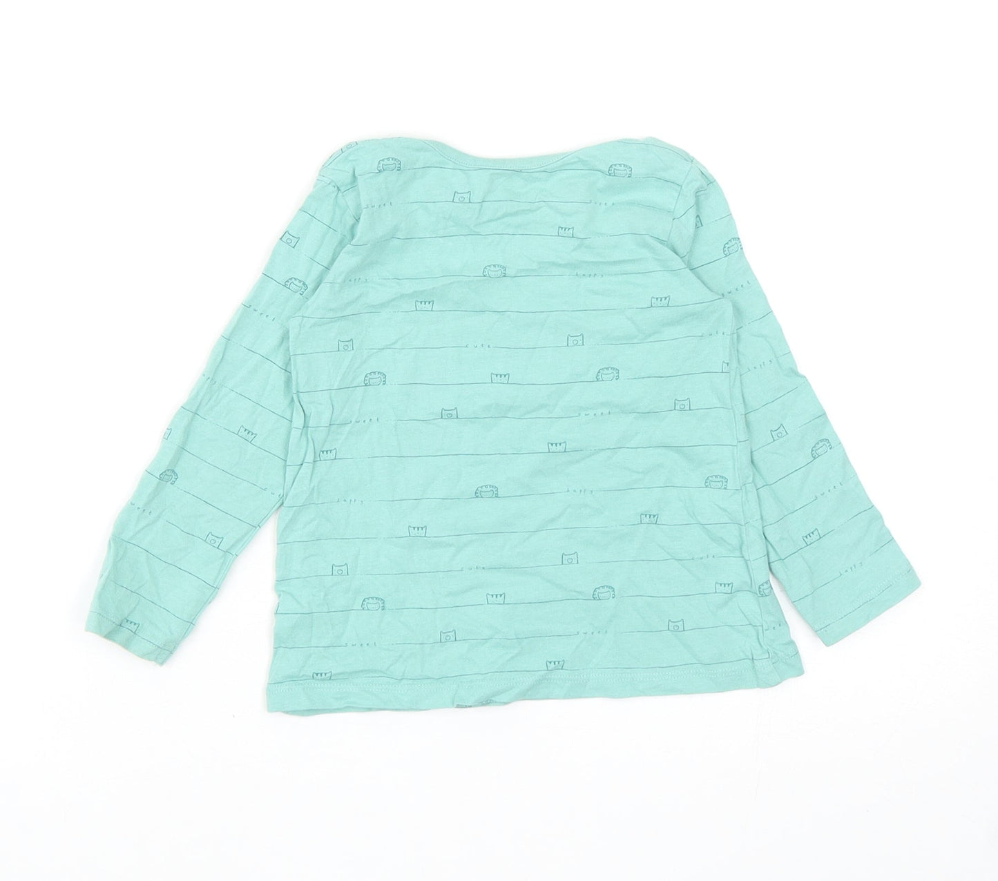 George Girls Green Striped Cotton Basic Casual Size 18-24 Months Round Neck Pullover - Animals
