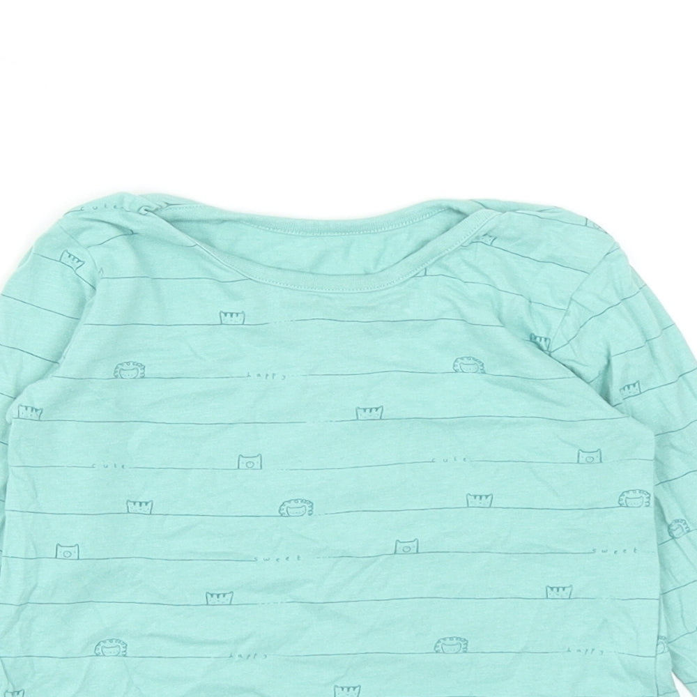George Girls Green Striped Cotton Basic Casual Size 18-24 Months Round Neck Pullover - Animals