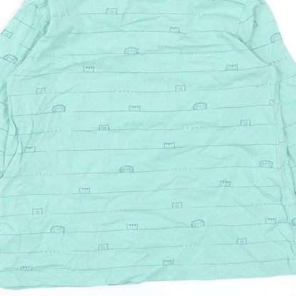 George Girls Green Striped Cotton Basic Casual Size 18-24 Months Round Neck Pullover - Animals