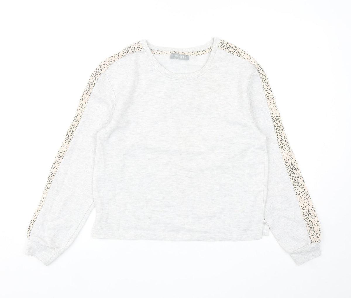 New Look Womens Grey Polyester Pullover Sweatshirt Size 8 Pullover - Leopard Print Detail