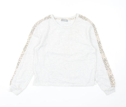 New Look Womens Grey Polyester Pullover Sweatshirt Size 8 Pullover - Leopard Print Detail