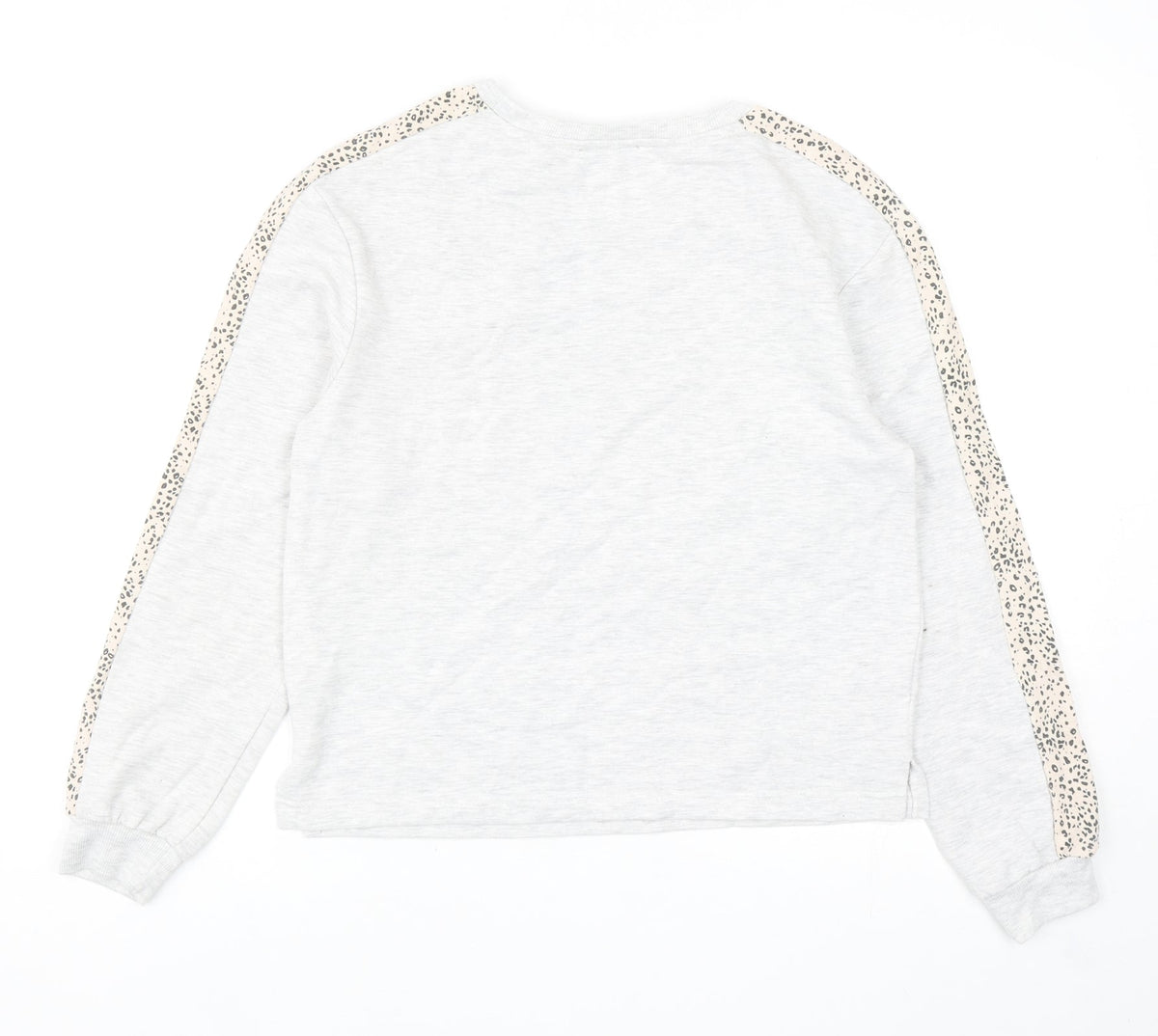 New Look Womens Grey Polyester Pullover Sweatshirt Size 8 Pullover - Leopard Print Detail