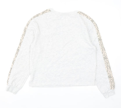 New Look Womens Grey Polyester Pullover Sweatshirt Size 8 Pullover - Leopard Print Detail