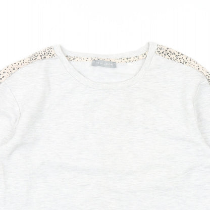 New Look Womens Grey Polyester Pullover Sweatshirt Size 8 Pullover - Leopard Print Detail