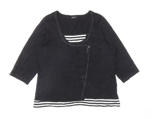 Bonmarché Womens Black Cotton Basic T-Shirt Size L Square Neck