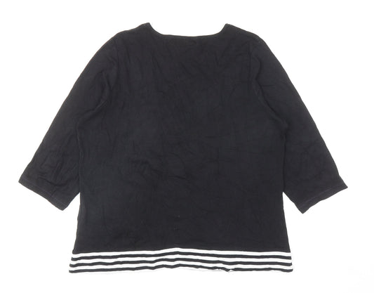 Bonmarché Womens Black Cotton Basic T-Shirt Size L Square Neck