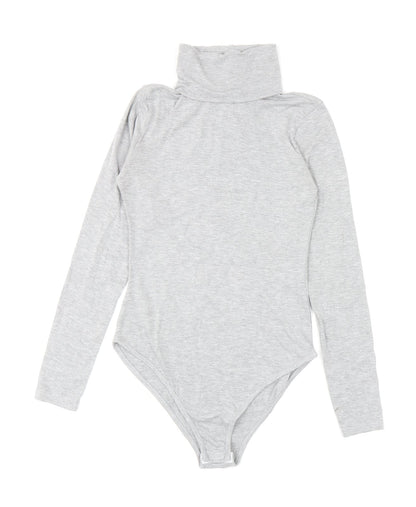 PRETTYLITTLETHING Womens Grey Viscose Bodysuit One-Piece Size 6 L9 in Snap