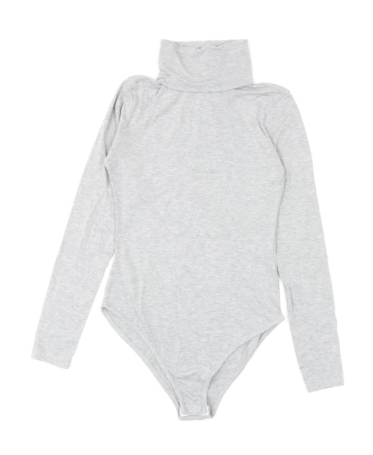 PRETTYLITTLETHING Womens Grey Viscose Bodysuit One-Piece Size 6 L9 in Snap