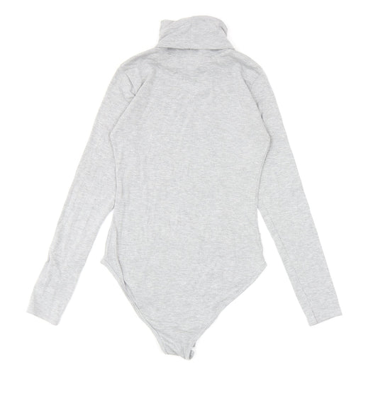 PRETTYLITTLETHING Womens Grey Viscose Bodysuit One-Piece Size 6 L9 in Snap