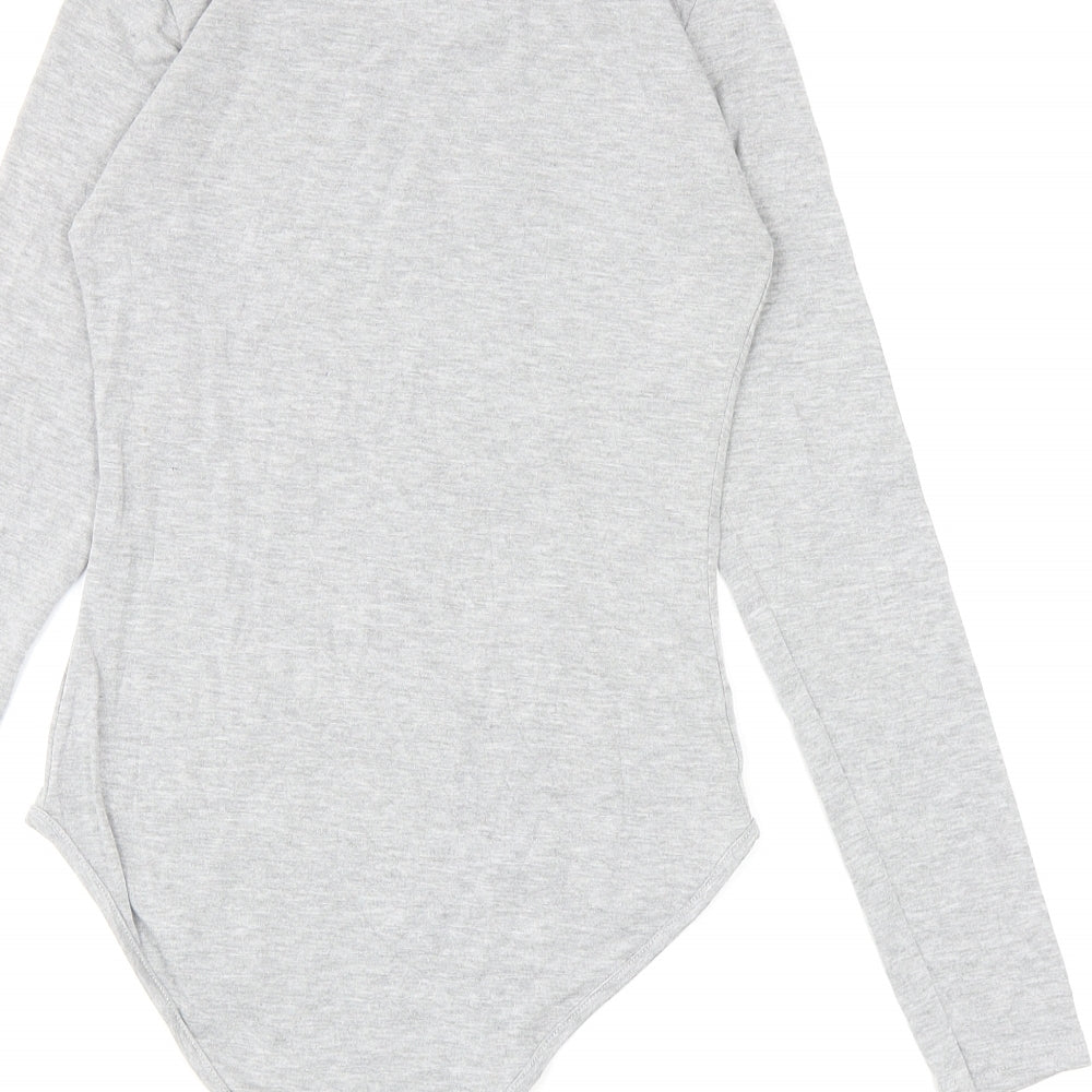 PRETTYLITTLETHING Womens Grey Viscose Bodysuit One-Piece Size 6 L9 in Snap