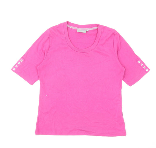First Avenue Womens Pink Cotton Basic T-Shirt Size M Scoop Neck