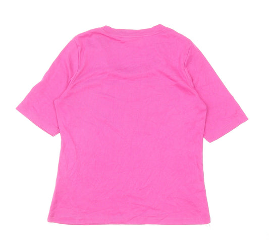 First Avenue Womens Pink Cotton Basic T-Shirt Size M Scoop Neck