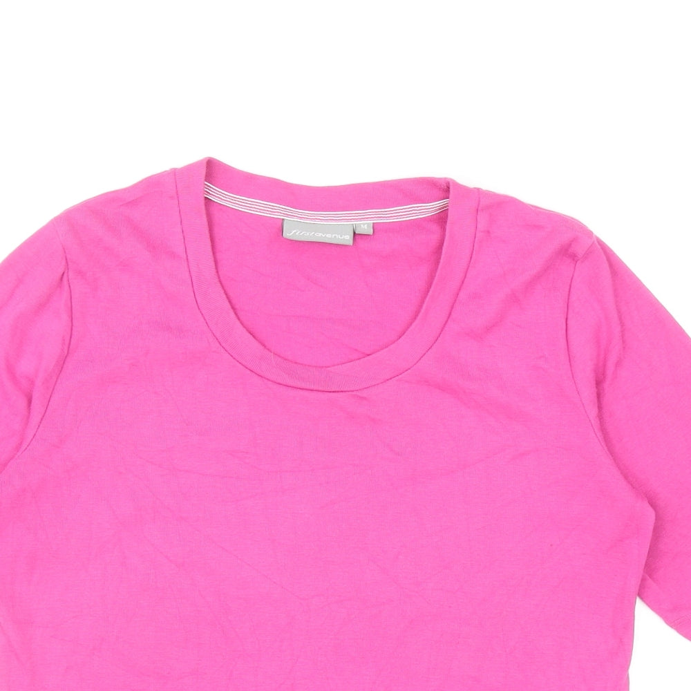First Avenue Womens Pink Cotton Basic T-Shirt Size M Scoop Neck