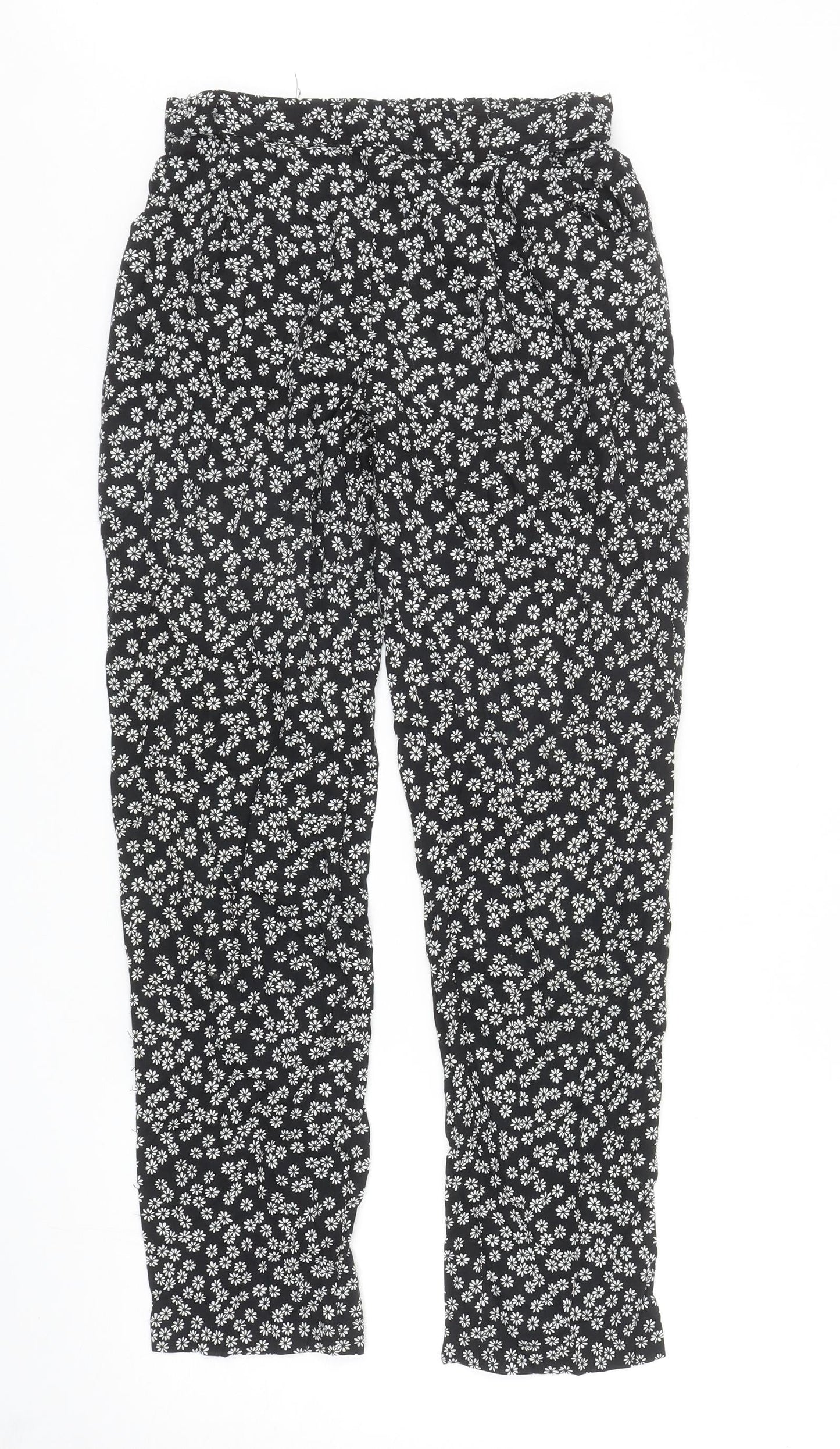 TEX Womens Black Floral Viscose Trousers Size S L28 in Regular