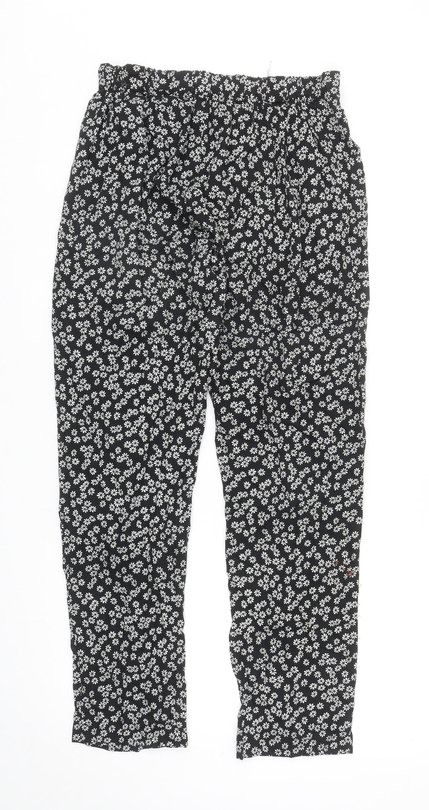 TEX Womens Black Floral Viscose Trousers Size S L28 in Regular