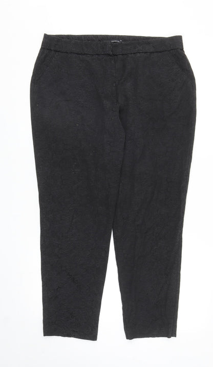 David Emanuel Womens Black Geometric Cotton Carrot Trousers Size 16 L27 in Regular Zip
