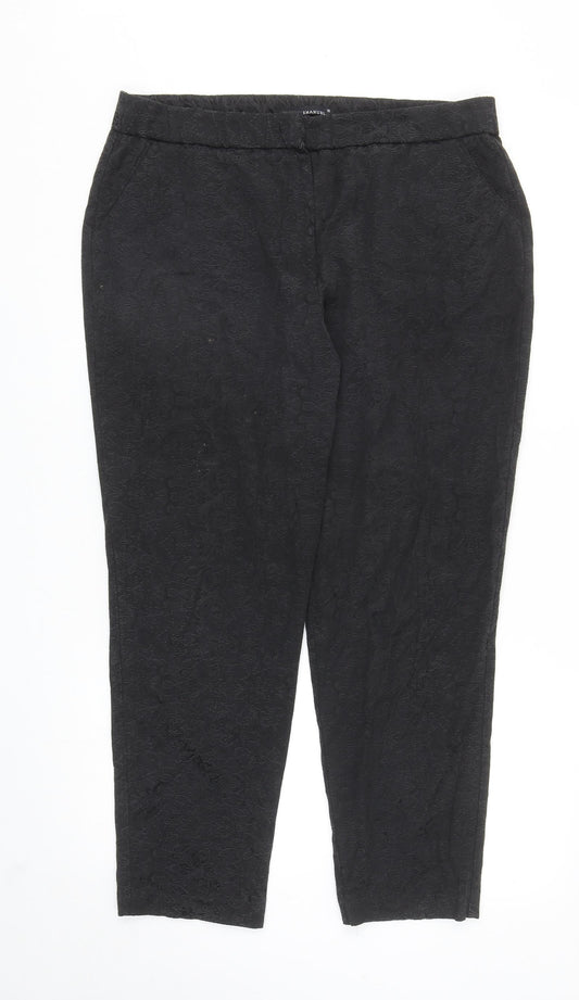 David Emanuel Womens Black Geometric Cotton Carrot Trousers Size 16 L27 in Regular Zip