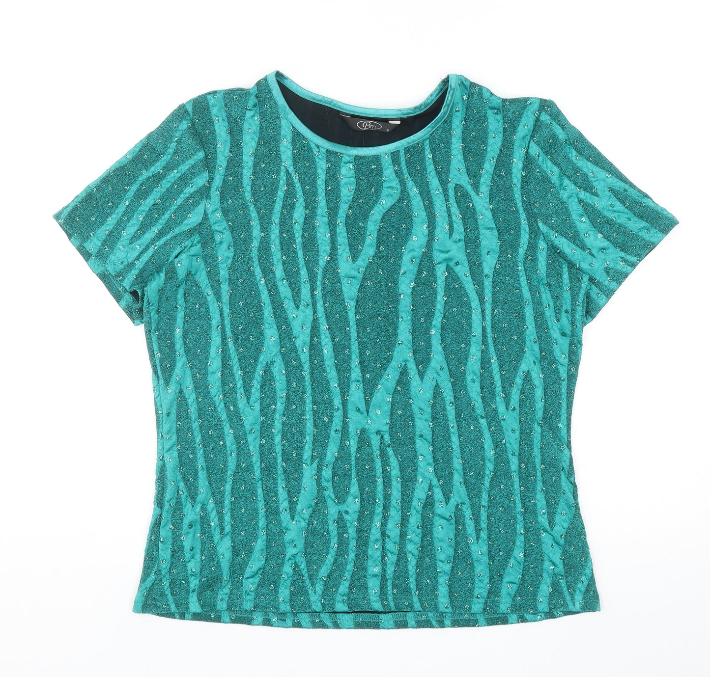 Bonmarché Womens Green Geometric Nylon Basic Blouse Size S Round Neck - Polka Dot