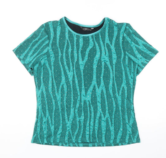 Bonmarché Womens Green Geometric Nylon Basic Blouse Size S Round Neck - Polka Dot