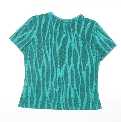 Bonmarché Womens Green Geometric Nylon Basic Blouse Size S Round Neck - Polka Dot