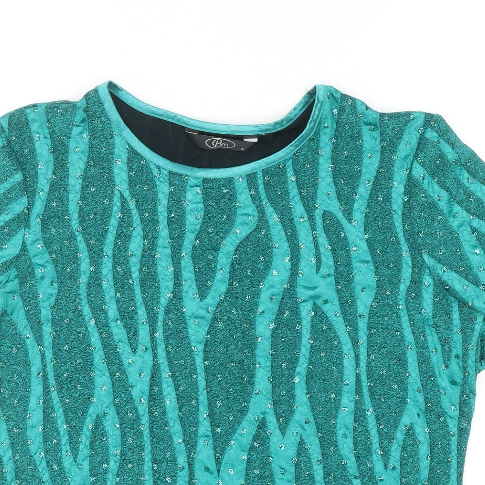 Bonmarché Womens Green Geometric Nylon Basic Blouse Size S Round Neck - Polka Dot