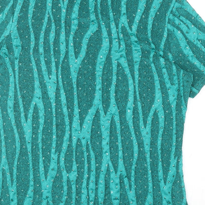 Bonmarché Womens Green Geometric Nylon Basic Blouse Size S Round Neck - Polka Dot