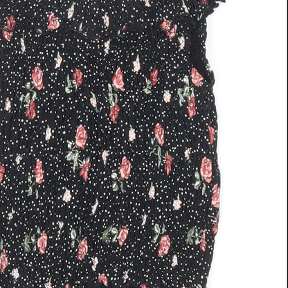 NEXT Girls Black Polka Dot Cotton Cropped T-Shirt Size 9 Years Off the Shoulder Pullover - Floral