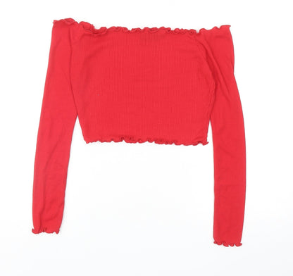 Womens UK Size 8 PRETTYLITTLETHING Red Cropped T-Shirt