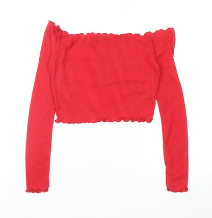 Womens UK Size 8 PRETTYLITTLETHING Red Cropped T-Shirt